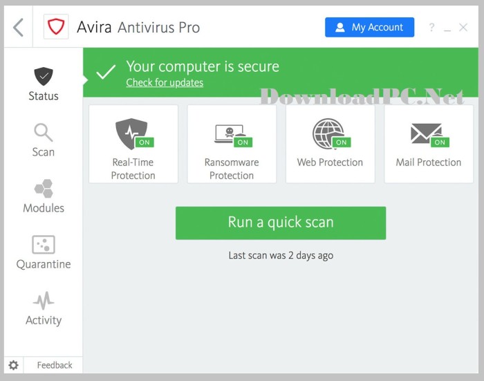 Avira Antivirus Pro Full Version Download Interface